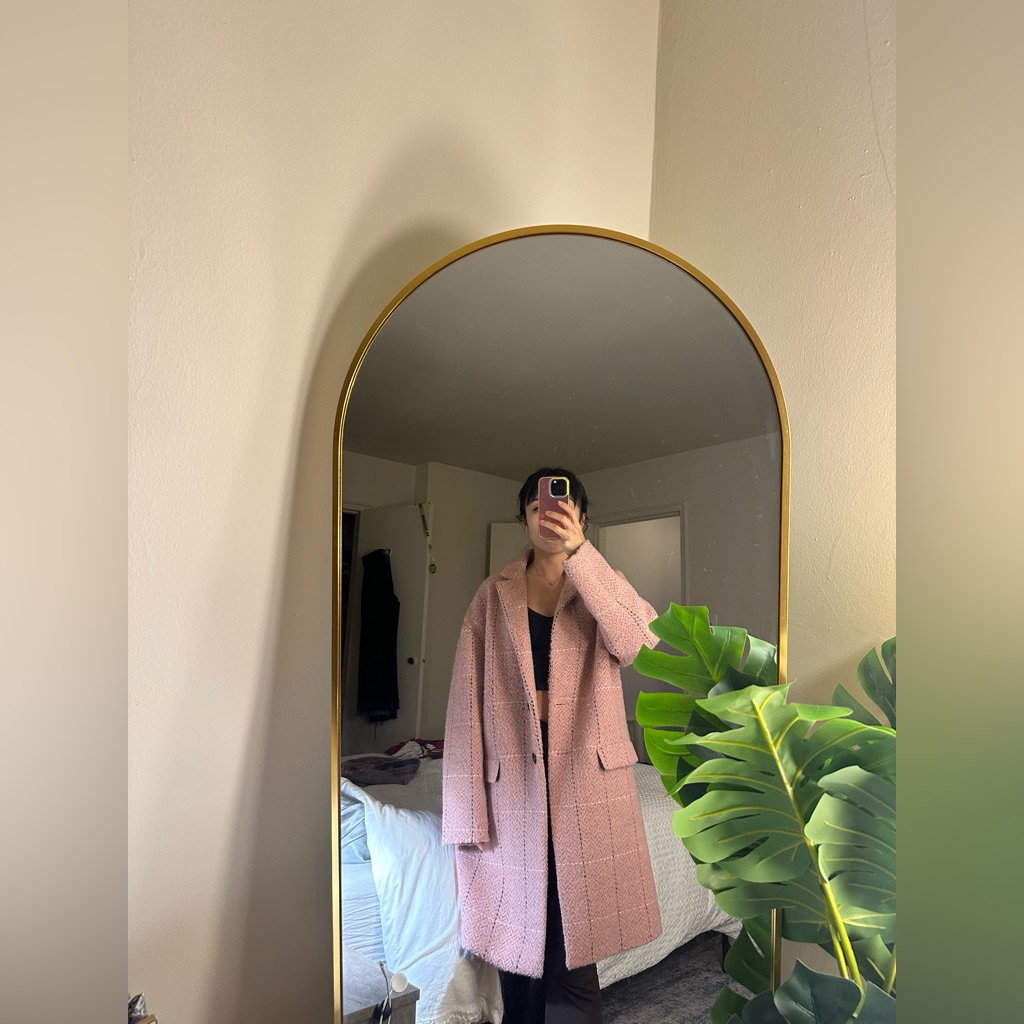 Rag And Bone Estelle Cocoon Wool Blend Check Coat Pink Multi